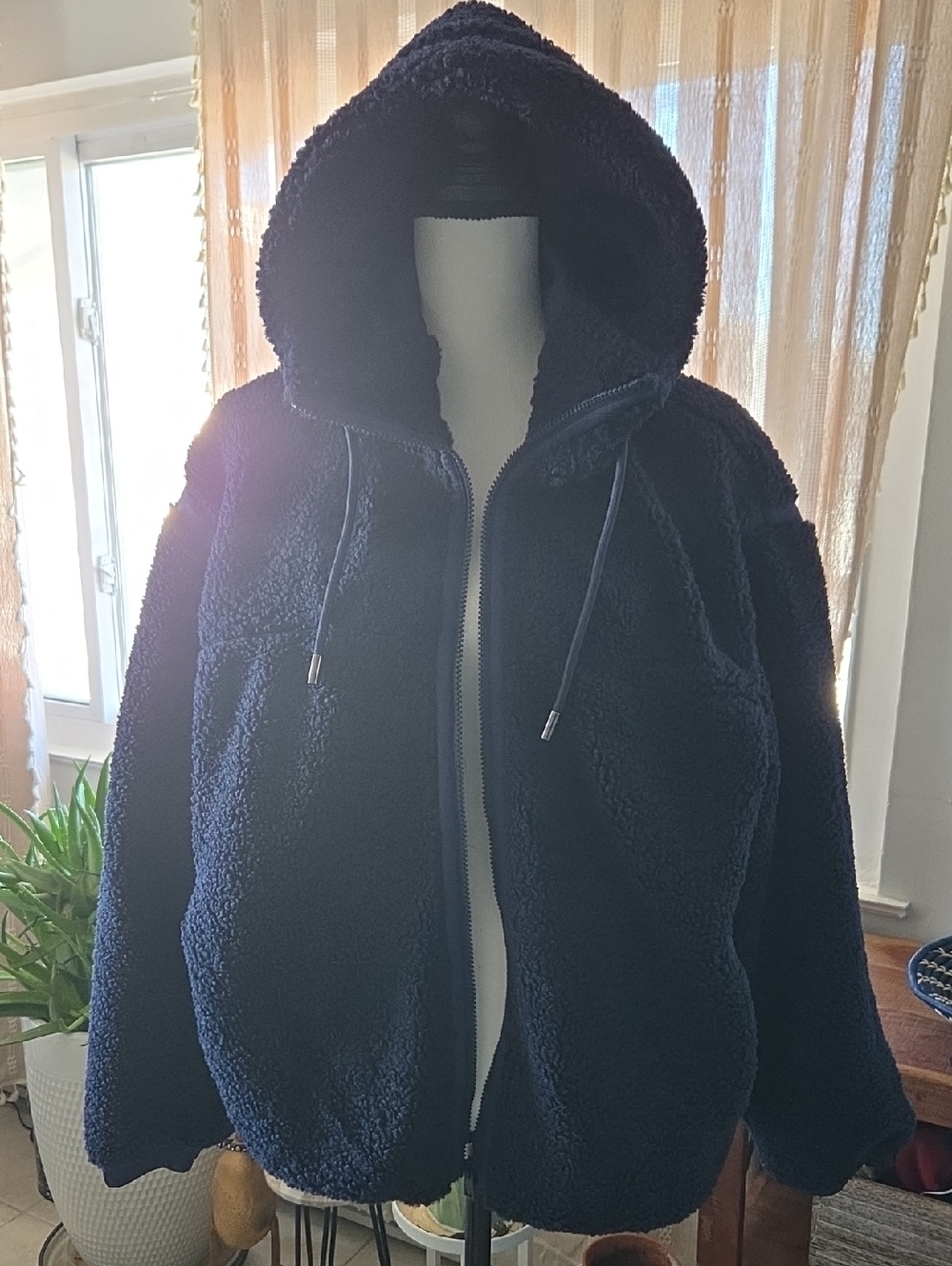 Navy Sherpa Zip-Up Hoodie